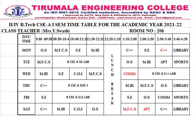 cse timetable